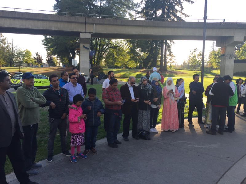 About 50 demonstrators showed up at a rally for Rohingya refugees at Surrey's Holland Park on Saturday evening